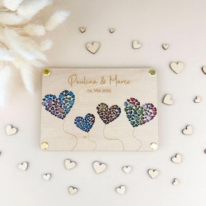 Personalisierte Geschenkkarte zur Hochzeit | Motiv "Heart Ballons" | Holzkarte mit Namen | Geschenkverpackung Geld