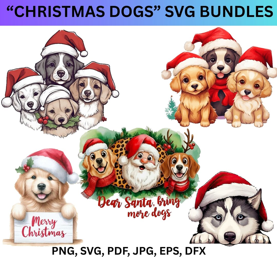 Christmas Dogs SVG Bundle | Puppy Christmas Clipart | Santa Hat Dog PNG ...