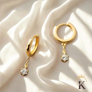 Dangle Huggie Earrings – Minimalist 925 Sterling Silver or Gold Drop Hoop Earrings for Women – Everyday Dainty Earrings