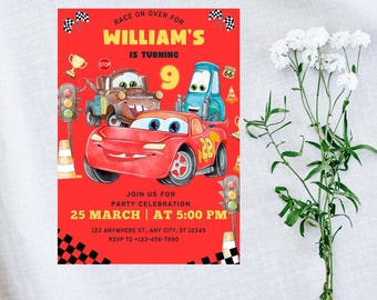 Cars Birthday Invitation, Lightning McQueen Invitation, Kids Birthday Invitation, Lightning McQueen mater, Editable Canva Template