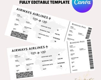 Editable Boarding Pass Template, Printable Boarding Ticket, Canva Boarding Pass Surprise Trip, Airline Ticket Canva, Digital Download