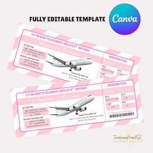 Flugzeug Geburtstagsticket Einladung, Flugzeug Ticket einladen, Pink Girl 1st Bordkarte, digital bearbeitbare druckbare, sofortiger Download