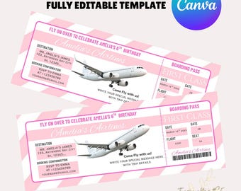 Plane Birthday Ticket Invitation, Airplane Ticket Invite, Pink Girl 1st Boarding Pass, Digital Editable Printable, Instant Download