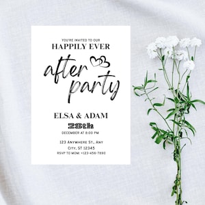 Happily Ever After Party Invitation, Reception Party Invitation Template, Modern Wedding Elopement Announcement Card, Reception Invite