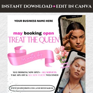 DIY Editable Mother&#39;s Day Booking Flyer Template - May Spring Hair Lash Makeup Nail Appointments Available Flyer
