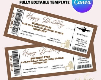 Modello di carta d'imbarco per compleanno / Biglietto di viaggio a sorpresa stampabile / Biglietto di vacanza a sorpresa / Biglietto aereo per compleanno