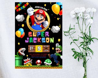 Editable Mario Bros Invitation, Bros Mario Birthday Invitation, Printable Birthday Party Invitations, Digital Bday Party Invite Template