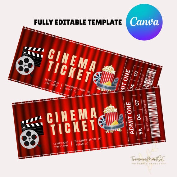 Movie Night Ticket,Movie Ticket,Movie Invitation,Surprise Movie Night,Ticket Template,Editable Ticket,Gift Ticket,Date Night Movie