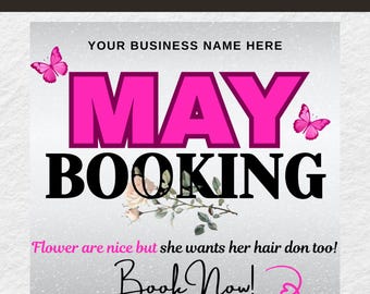 May Booking Flyer, Mothers Day Booking Flyer, May Books open, Hair Braids Nails Lashes MUA Wig, Book Now Flyer, May Appointment Flyer