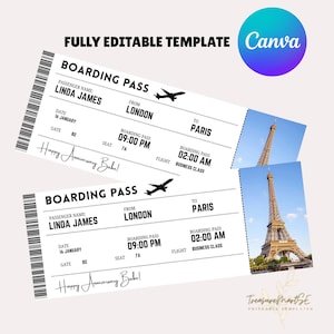 Editable Boarding Pass Template, Printable Personalized Airline Ticket, Canva Boarding Pass, Digital Download DIY Boarding Ticket