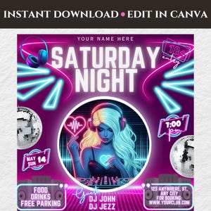 Saturday Night Party Flyer, Club Flyer Template, Event Flyer, DIY Flyer Design, Editable Canva Template, Club Flyer, Premade Instagram Post
