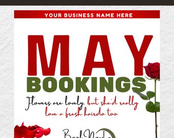 Mothers Day Booking Flyer, May Booking Flyer, May Books open, Hair Braids Nails Lashes MUA Wig, Book Now Flyer, May Appointment Flyer