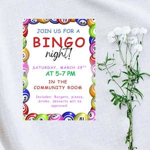 Editable Bingo Night Flyer Template, Night Game Invite, School Family Fundraiser Event, Bingo Night Fundraiser Flyer Invite, Game Flyer