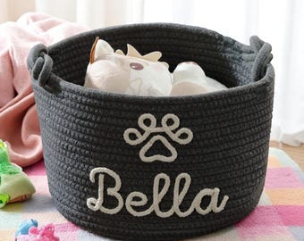Personalized Dog Toy Basket: Handwoven Cotton Rope Pet Organizer