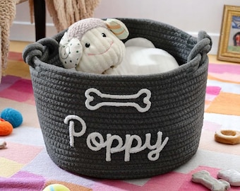 Personalized Dog Toy Basket: Handmade Cotton Rope Storage Bin