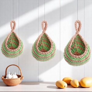 Kleurrijke jute muurmanden – Boho rustieke hangende opbergset voor keuken en huis | Handgeweven fruit- en groentehouders | Uniek decor