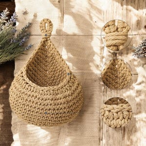 Handwoven Jute Hanging Basket Set: Rustic Farmhouse Wall Organizer