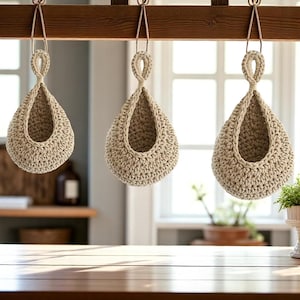 Rustic Jute Hanging Baskets Set | Handwoven Boho Wall Organizer for Kitchen and Home | Farmhouse Fruit and Vegetable Storage Solution