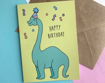Cute dinosaur illustrated Happy Birthday greetings card