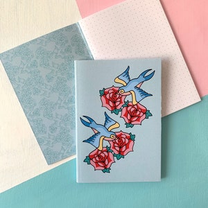 Swallow and Roses Vintage retro illustration A6 Notebook image 1
