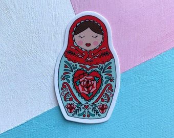 Russian Doll - folksy style illustration - vinyl sticker