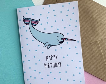 Narwhal illustrated birthday card