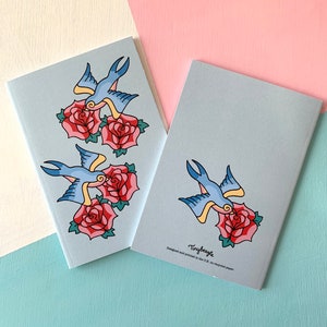 Swallow and Roses Vintage retro illustration A6 Notebook image 3