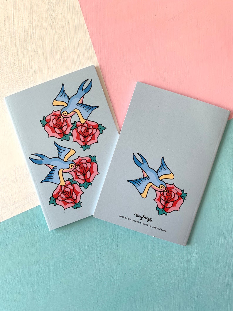 Swallow and Roses Vintage retro illustration A6 Notebook image 3