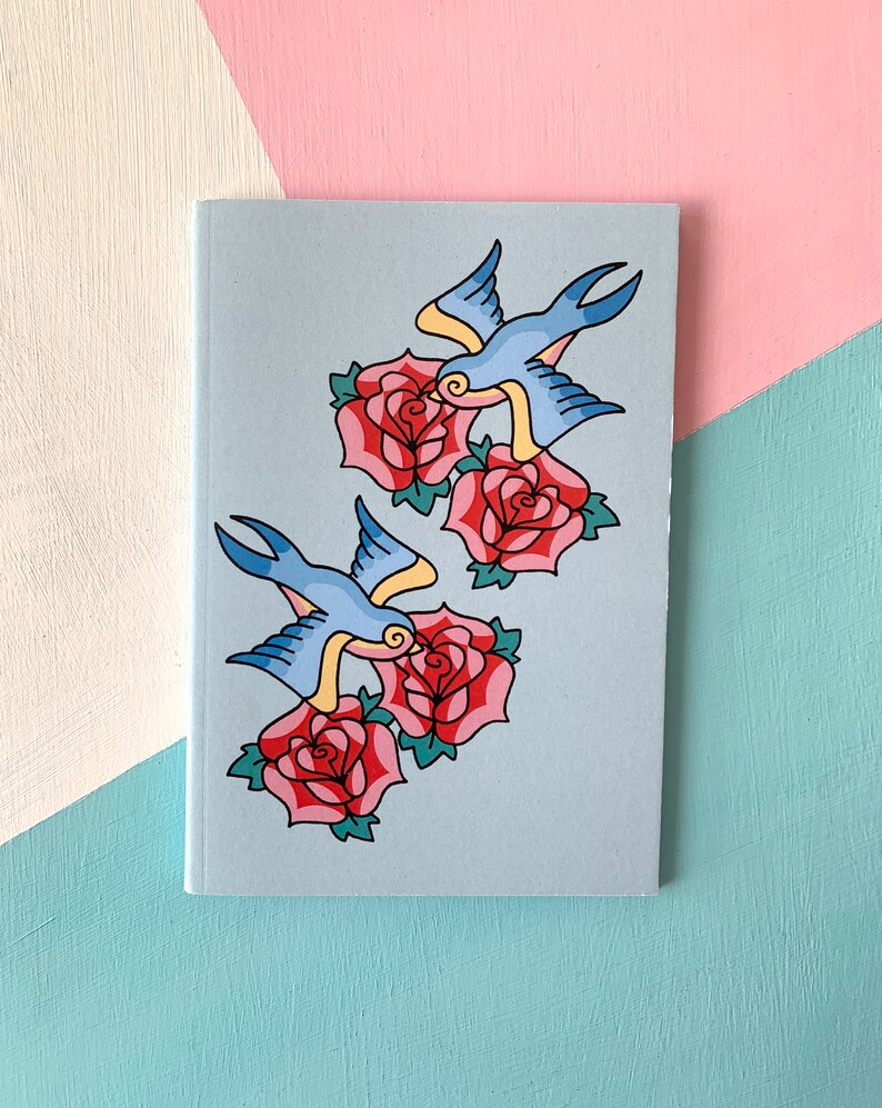 Swallow and Roses Vintage retro illustration A6 Notebook image 2