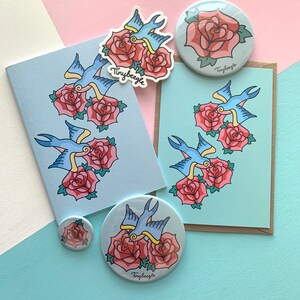 Swallow and roses vintage retro style illustration vinyl sticker image 2