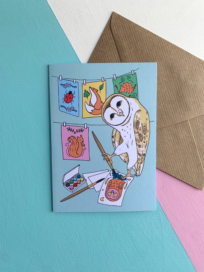 Arty Owl Illustrated Greetings Card image 1