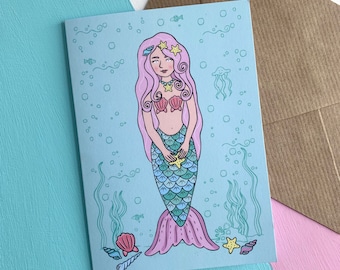 Mermaid illustrated greetings card