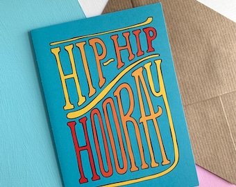 Hip-Hip Hooray vintage retro illustrated greetings card