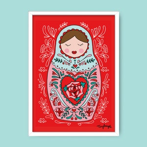 Russian Doll Folksy illustration A4 Print image 1