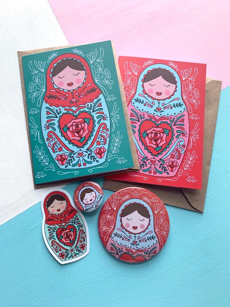 Russian Doll Folksy illustration A4 Print image 2