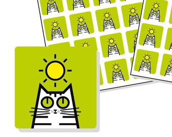 Sunshine Planner Stickers - weather planner sticker sheet - square icon stickers 12mm / 0.5" - 80 cat stickers - green