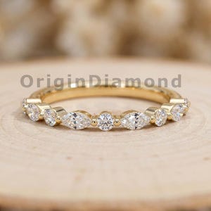 IGI Certified Marquise & Round Diamond Half Eternity Band – Stackable Gold Ring