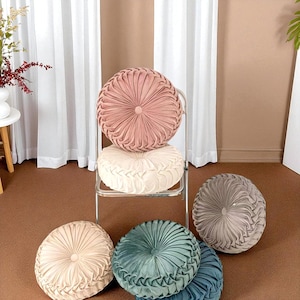 Velvet Pleated Round Pillow: Boho Home Accent Cushion