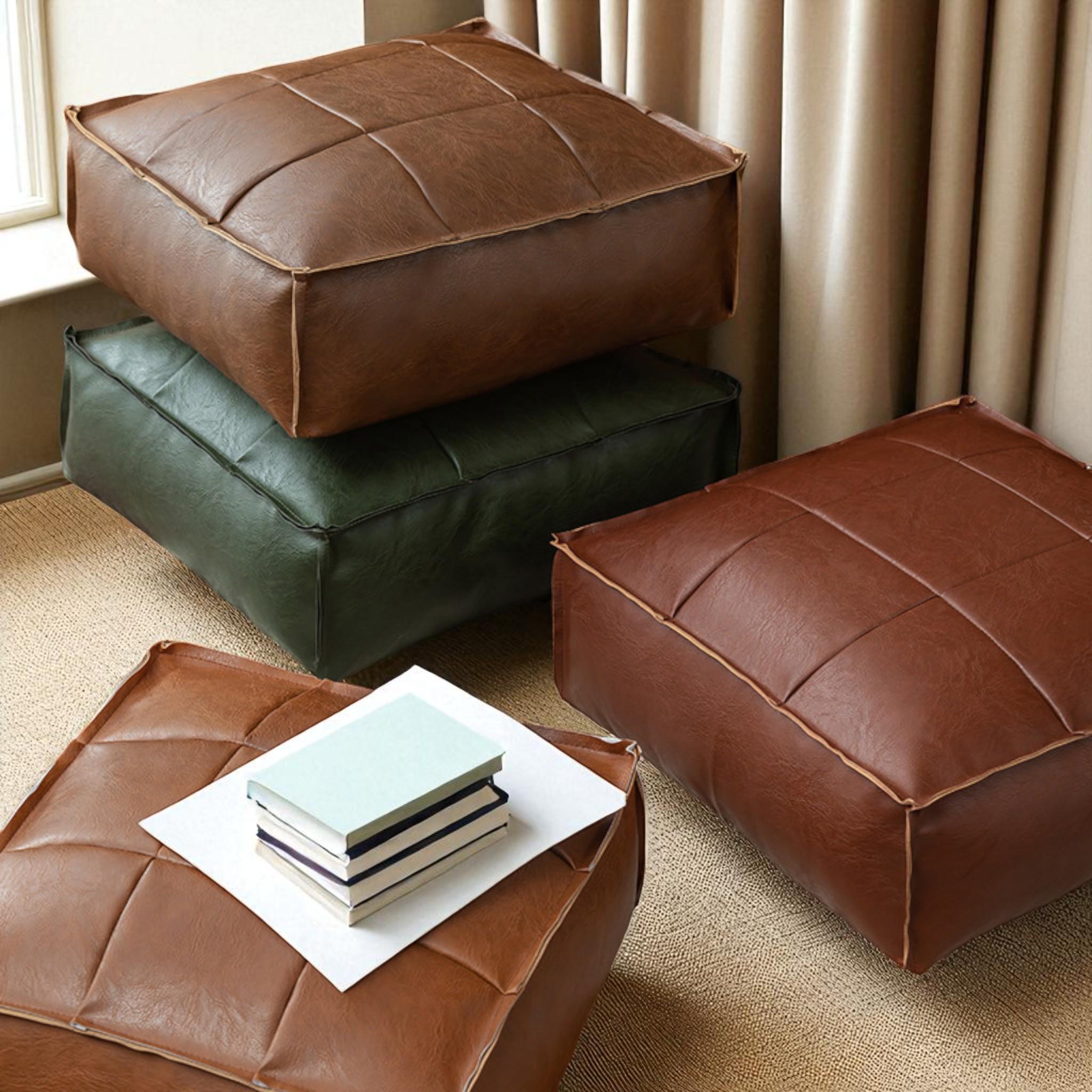 ヴィンテージブラウンフェイクレザーフロアプーフ：キルティング