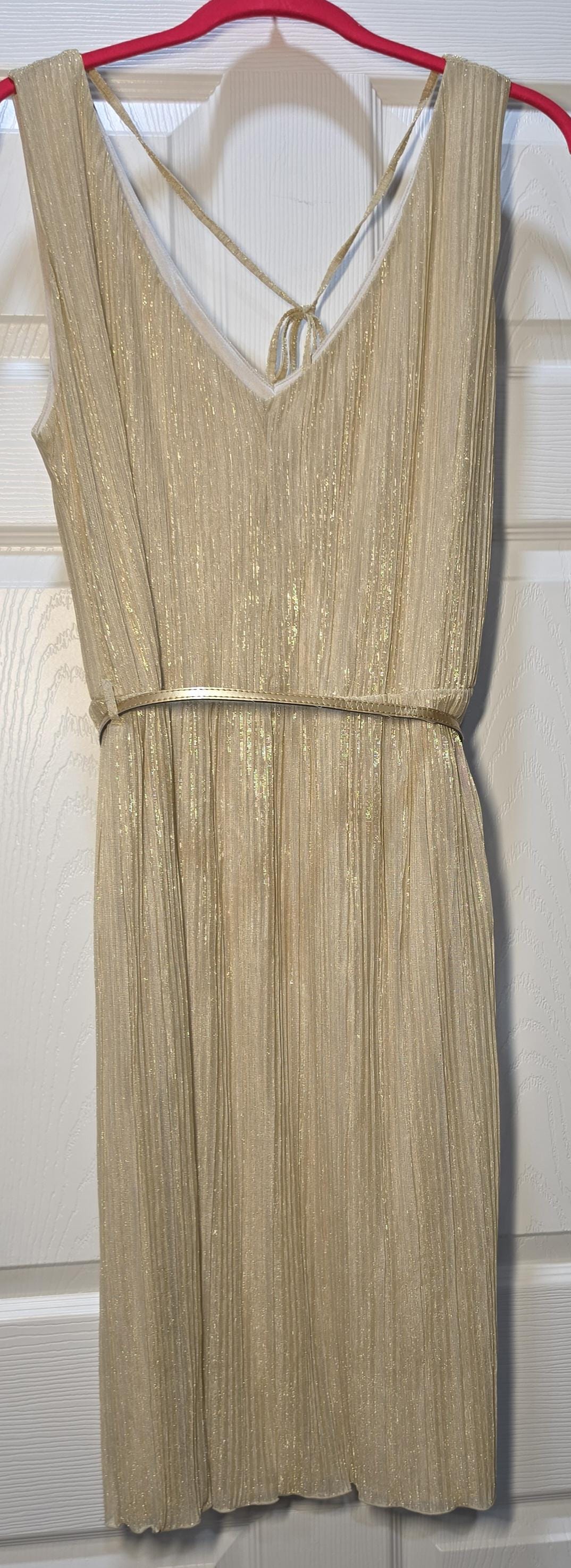 worthington gold dress A-line Shimmer V-neck Sleeveless Pullover Size L NWT Long sleeve