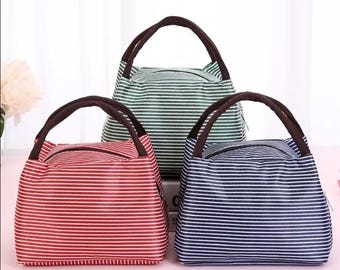 Insulated Striped Lunch Bag - Thermal Tote - Reinforced Straps!