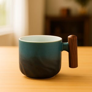 Tasse à café en céramique, tasse à thé rétro avec poignée en bois, tasse à eau de bureau unique, tasse avec filtre, cadeau d'anniversaire pour amateur de café