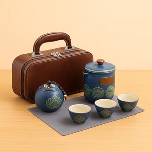 Juego de té portátil de viaje, tetera de cerámica Kung Fu, juego de té para exteriores, kit para ceremonia del té chino, juego de té de preparación rápida, bolsa de cuero para regalo de té