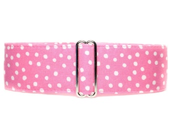 Pink Martingale Dog Collar, Polka Dot, Standard or Buckle Style, Satin Lined, S-XL
