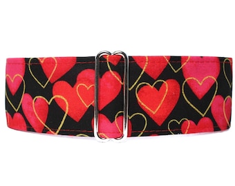 Valentine Martingale Collar Greyhound, Red Hearts, Size Small to Extra Large