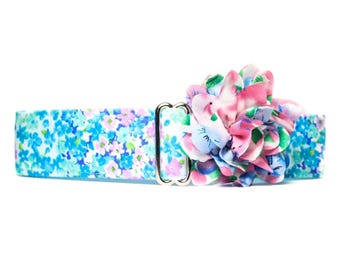 Floral Martingale Dog Collar and Flower, Standard or Buckle, Size Small to Extra Large