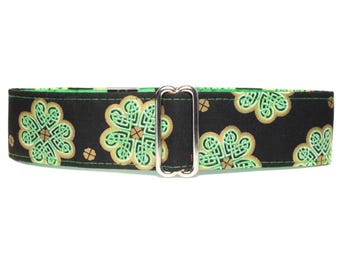 St. Patricks Martingale Collar, Celtic Knot, Standard or Buckle Style, Satin Lined, S-XL