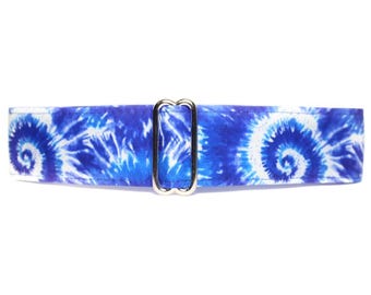 Blue Tie Dye Martingale Dog Collar, Standard or Buckle Style, Satin Lined, S-XL