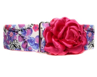 Floral Martingale Dog Collar and Flower, Satin Lined, ID Collar, S-XL