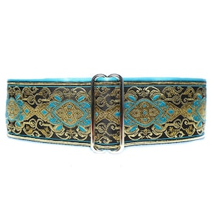 Teal Martingale Collar Greyhound, Jacquard Greyhound Collar, Teal Jacquard, Greyhound Collar, Jacquard Dog Collar, 2 Inch Dog Collar